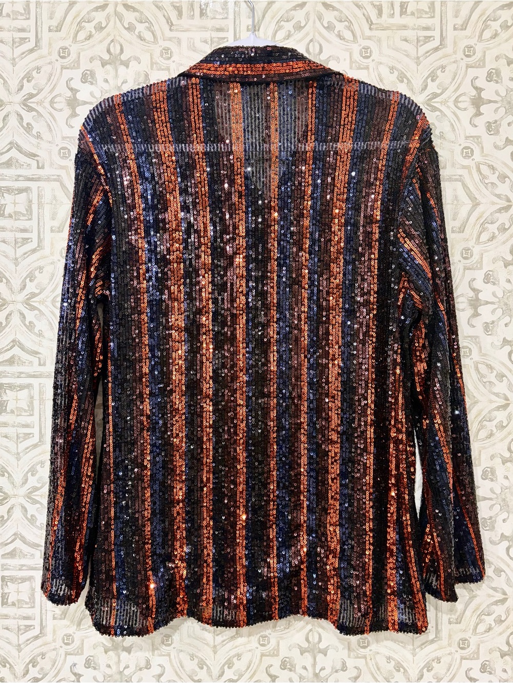 Zara The Abbey Sequined Striped Button-Down Shirt in Black and Copper, SZ S NWOT - Picture 7 of 7